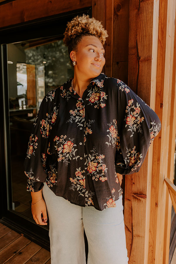 Harvest Bloom Floral Button Up Top in Black Curves Image - 4
