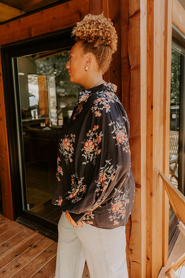 Harvest Bloom Floral Button Up Top in Black Curves Image - 5