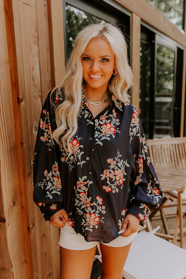 Harvest Bloom Floral Button Up Top in Black Image 2