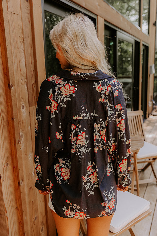 Harvest Bloom Floral Button Up Top in Black Image 4