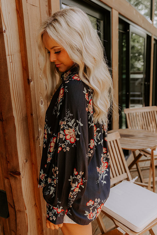 Harvest Bloom Floral Button Up Top in Black Image 5