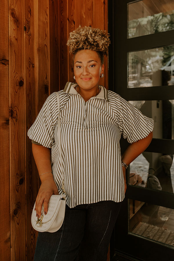 Smiles And Stripes Quarter Zip Top in Sage Curves Image 3