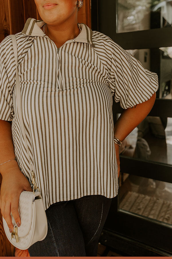 Smiles And Stripes Quarter Zip Top in Sage Curves Image 4