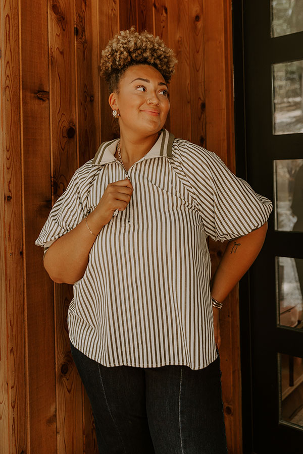 Smiles And Stripes Quarter Zip Top in Sage Curves Image 1