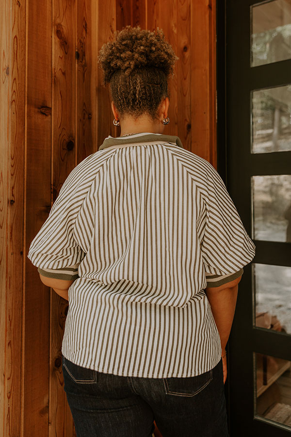 Smiles And Stripes Quarter Zip Top in Sage Curves Image 5