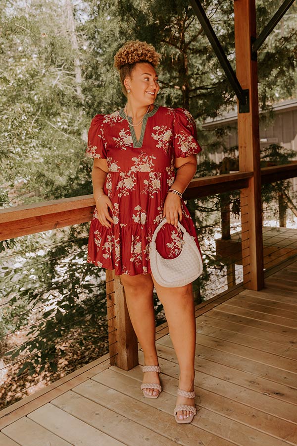 The Sunday Stroll Floral Mini Dress in Brick Red Curves Image - 5
