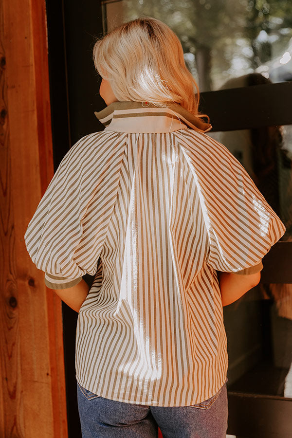 Smiles And Stripes Quarter Zip Top in Sage  Image 5