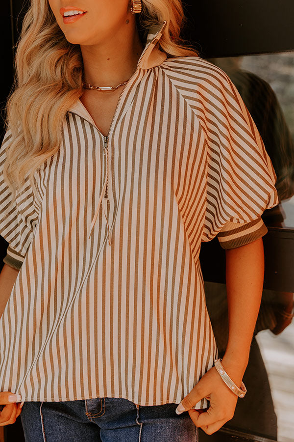 Smiles And Stripes Quarter Zip Top in Sage  Image 3
