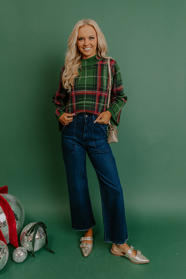 Full Of Cheer Plaid Knit Sweater in Green Image 1