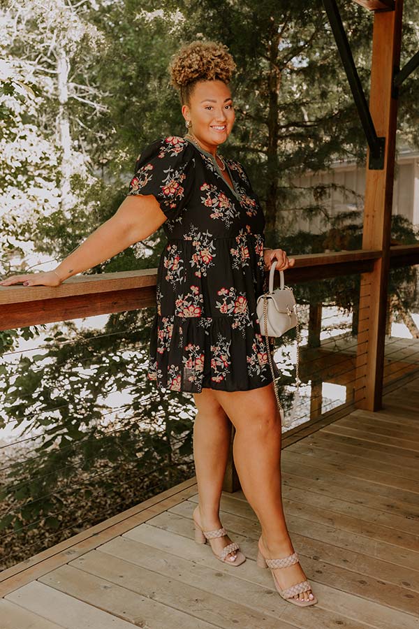 The Sunday Stroll Floral Mini Dress in Black Curves Image 2