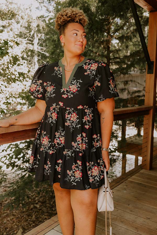 The Sunday Stroll Floral Mini Dress in Black Curves Image 3