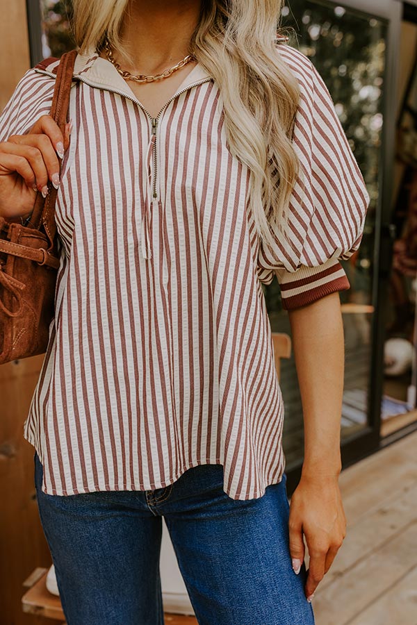 Smiles And Stripes Quarter Zip Top in Chocolate Image 3