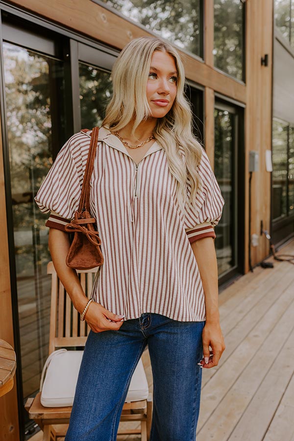 Smiles And Stripes Quarter Zip Top in Chocolate Image 4