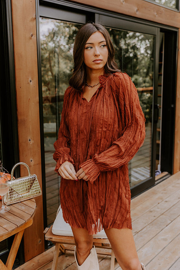Boho Sunrise Chiffon Ruffle Mini Dress in Rust Image 2