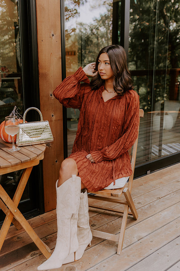 Boho Sunrise Chiffon Ruffle Mini Dress in Rust Image - 2
