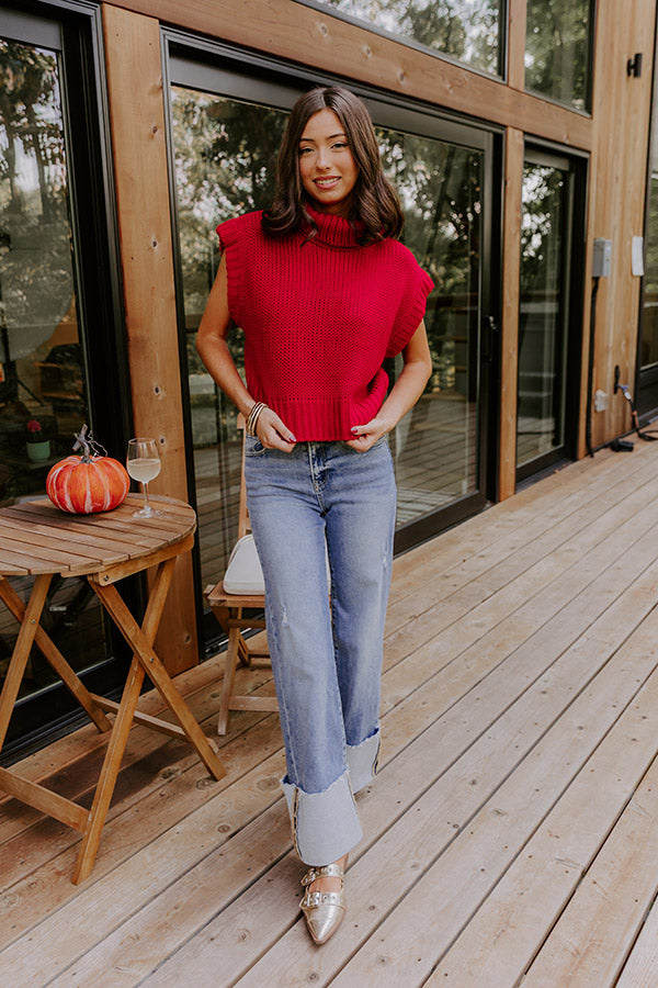 Coffee Shop Charm Knit Sweater Top in Red Image 3