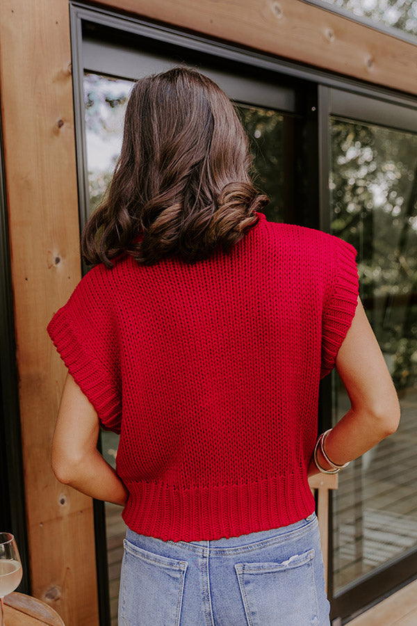 Coffee Shop Charm Knit Sweater Top in Red Image 5