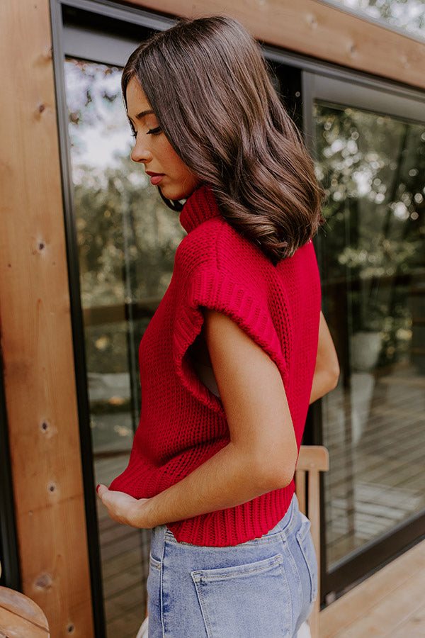 Coffee Shop Charm Knit Sweater Top in Red Image 4