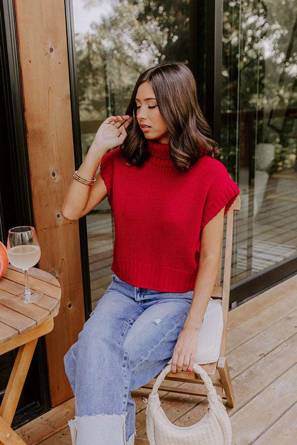 Coffee Shop Charm Knit Sweater Top in Red Image 2