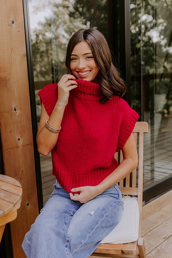 Coffee Shop Charm Knit Sweater Top in Red Image 1