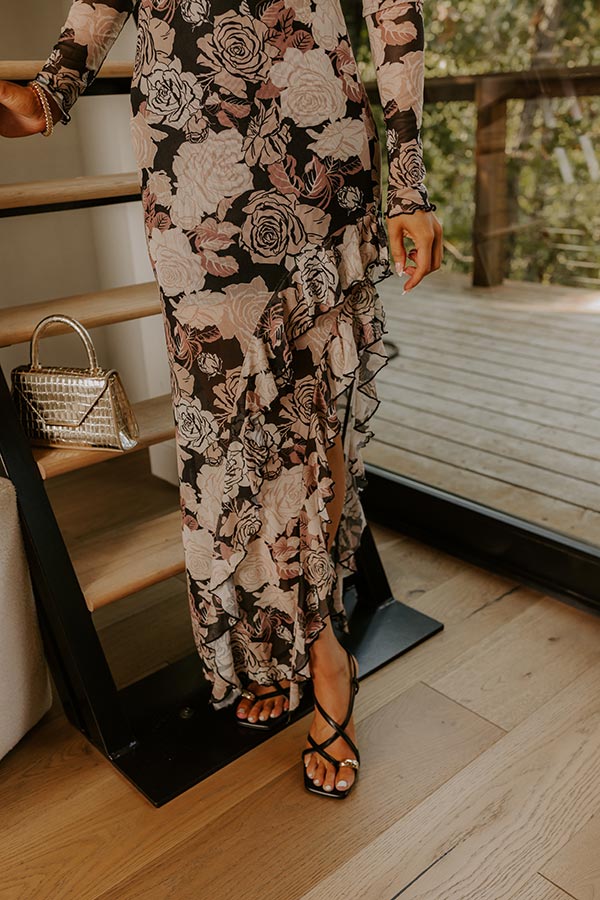 Wild Rose Mesh Asymmetrical Maxi Dress Image 3