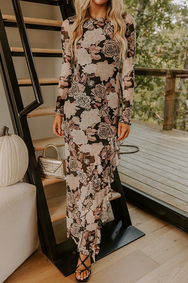 Wild Rose Mesh Asymmetrical Maxi Dress Image 4