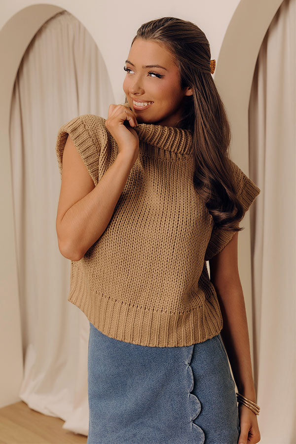 Coffee Shop Charm Knit Sweater Top in Khaki Image - 1