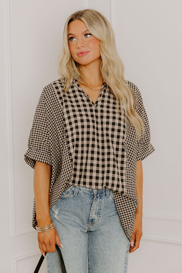 Charming Views Oversized Gingham Top in Warm Taupe Image 5