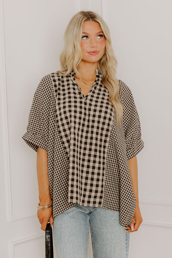 Charming Views Oversized Gingham Top in Warm Taupe Image 2