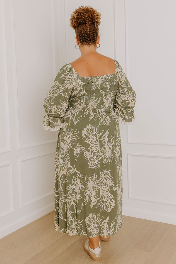 Sunflower Fields Smocked Midi Dress in Olive Curves Image 4