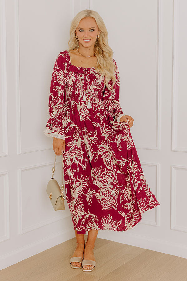 Sunflower Fields Smocked Midi Dress in Sangria Image 5