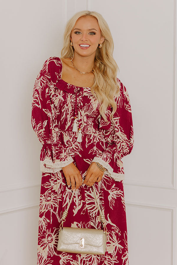 Sunflower Fields Smocked Midi Dress in Sangria Image 2
