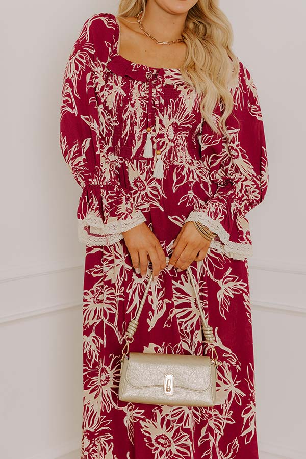 Sunflower Fields Smocked Midi Dress in Sangria Image 3