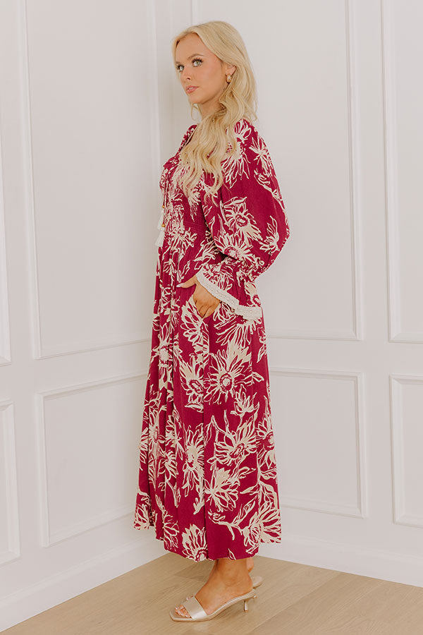 Sunflower Fields Smocked Midi Dress in Sangria Image 4