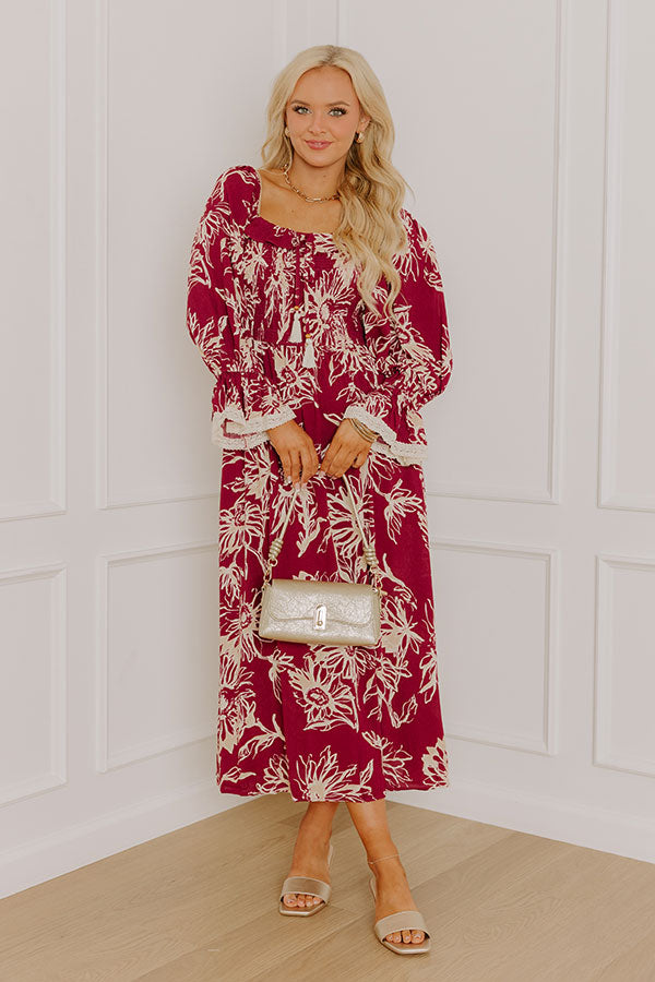 Sunflower Fields Smocked Midi Dress in Sangria Image 1