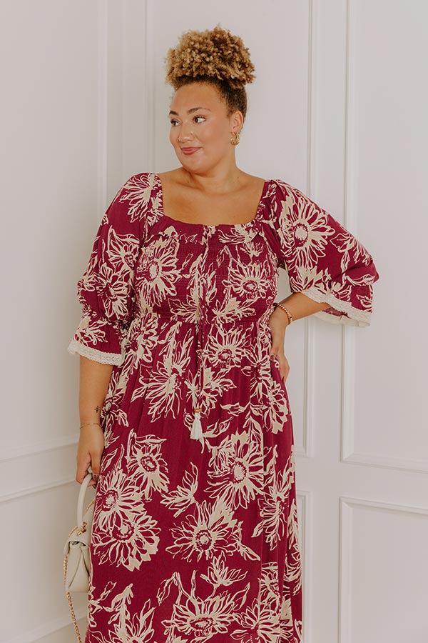 Sunflower Fields Smocked Midi Dress in Sangria Curves Image 2