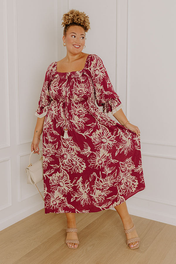 Sunflower Fields Smocked Midi Dress in Sangria Curves Image 3