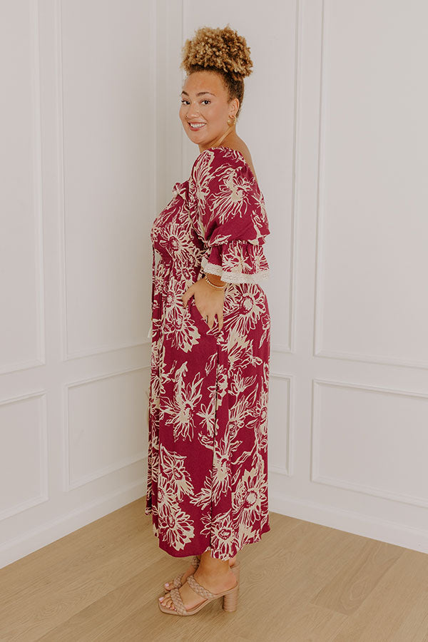 Sunflower Fields Smocked Midi Dress in Sangria Curves Image 5