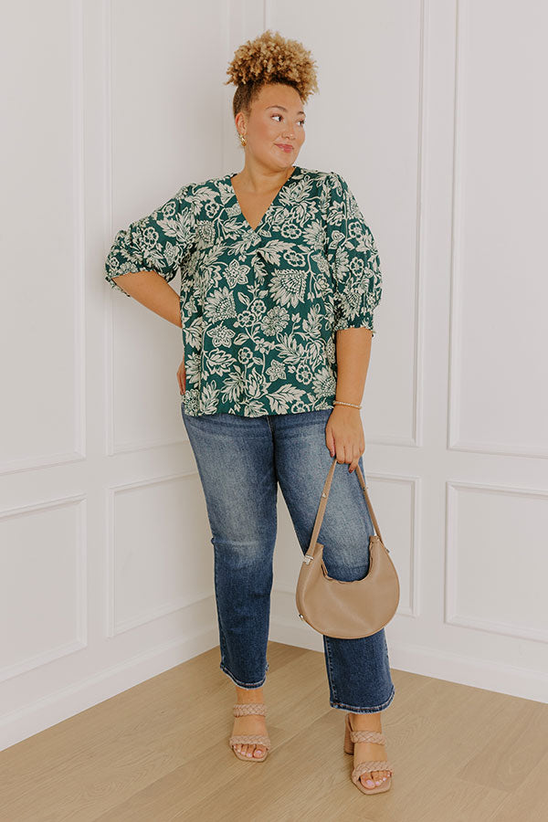 Mystic Garden Floral Top In Hunter Green Curves Image 1