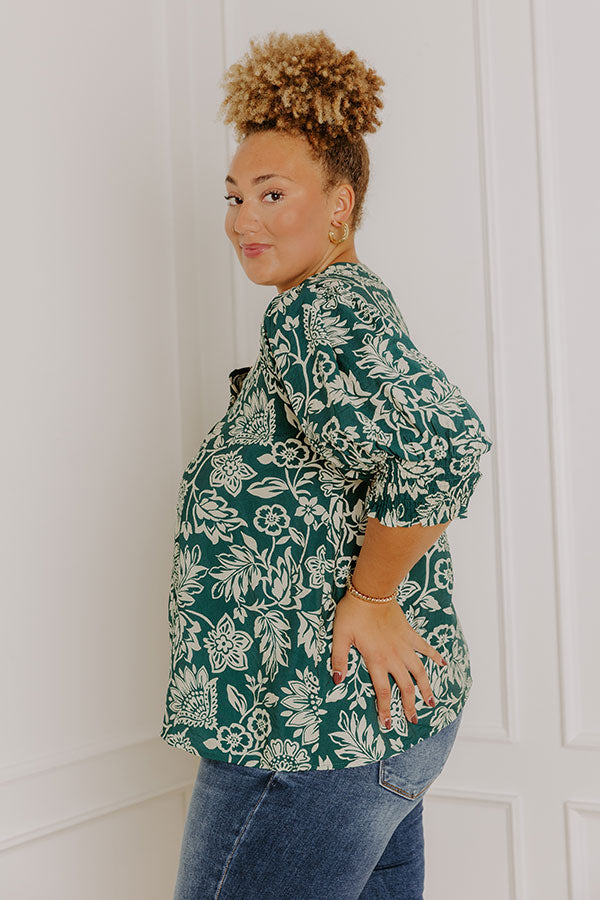 Mystic Garden Floral Top In Hunter Green Curves Image 5