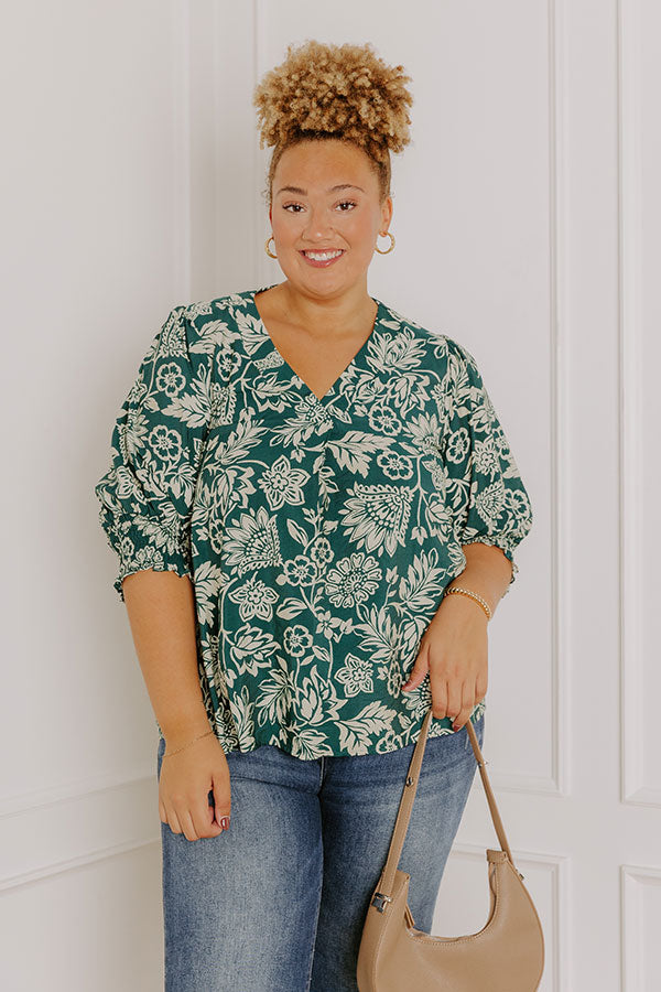 Mystic Garden Floral Top In Hunter Green Curves Image 3