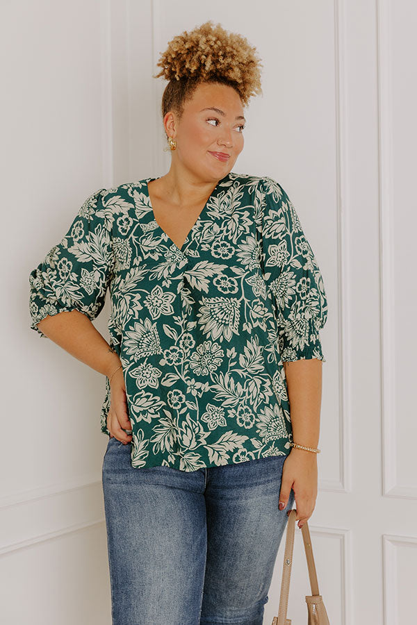 Mystic Garden Floral Top In Hunter Green Curves Image 2