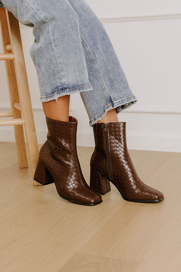 The Demi Faux Leather Woven Boot in Chestnut Image 1