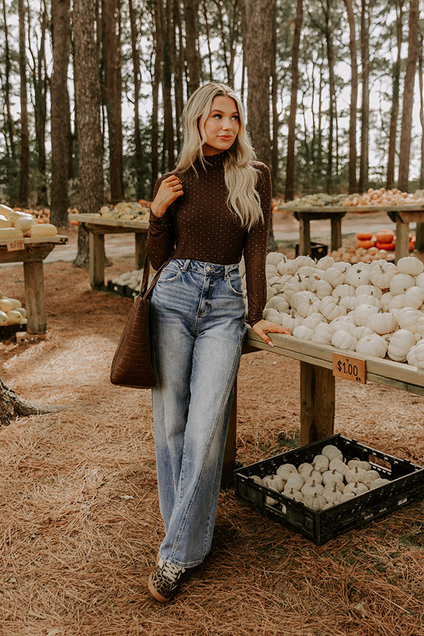 Subtle Shine Embellished Mesh Top in Chestnut Image 2
