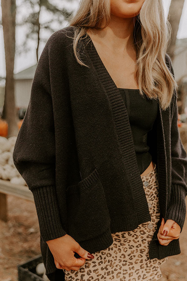 Cuddle Charm Oversized Knit Cardigan in Black Image 2