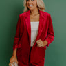 Chic Influencer Velvet Blazer In Red Image - 1