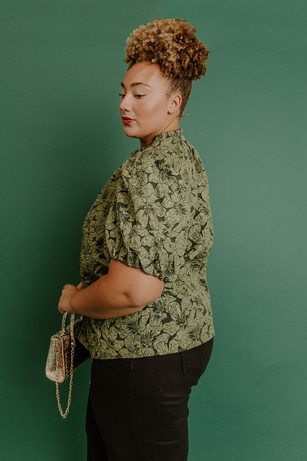 Holiday Party Jacquard Top in Olive Curves Image - 5