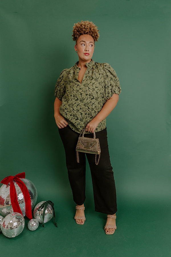 Holiday Party Jacquard Top in Olive Curves Image - 2