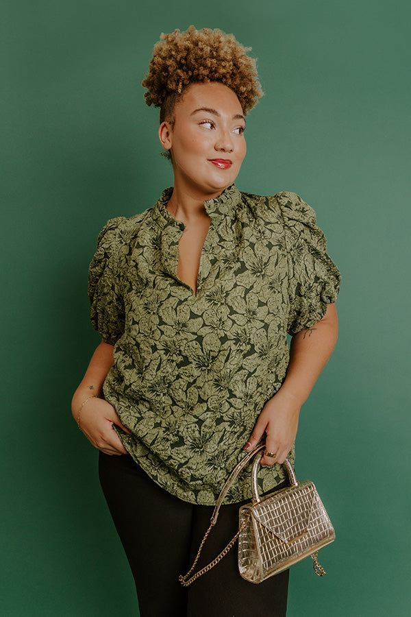 Holiday Party Jacquard Top in Olive Curves Image - 1