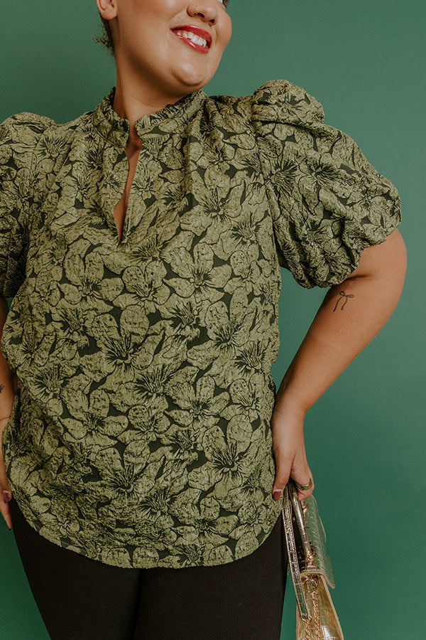 Holiday Party Jacquard Top in Olive Curves Image - 4